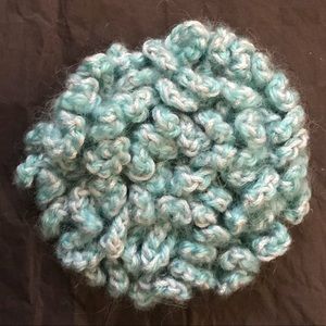 Light blue crocheted yarn handmade brooch pin